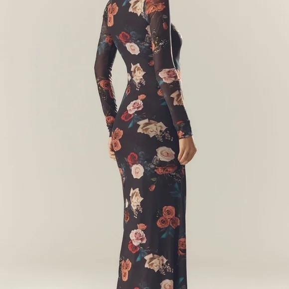 AFRM Didi Long Sleeve Mesh Maxi Dress in Chocolate Rose in size large. - Picture 3 of 5